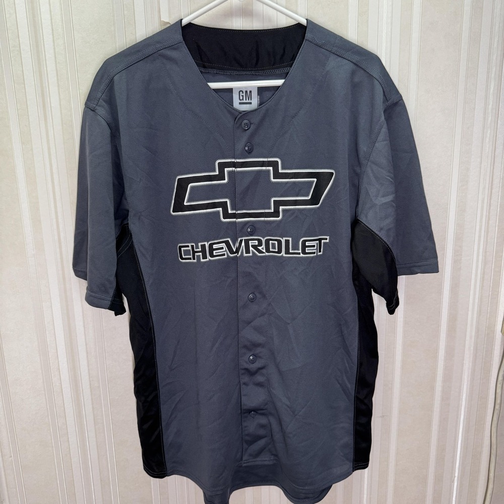 GM Chevrolet Jersey Mens L Gray Chevy Strong #11 Button‎ Baseball Shirt Logo